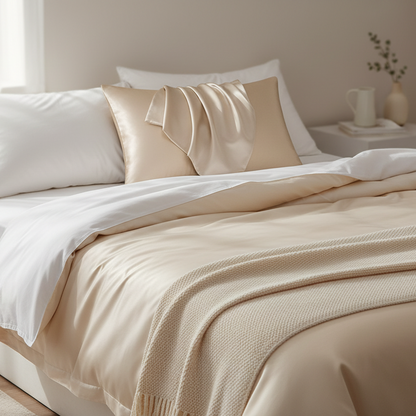Champagne silk pillowcase lifestyle image