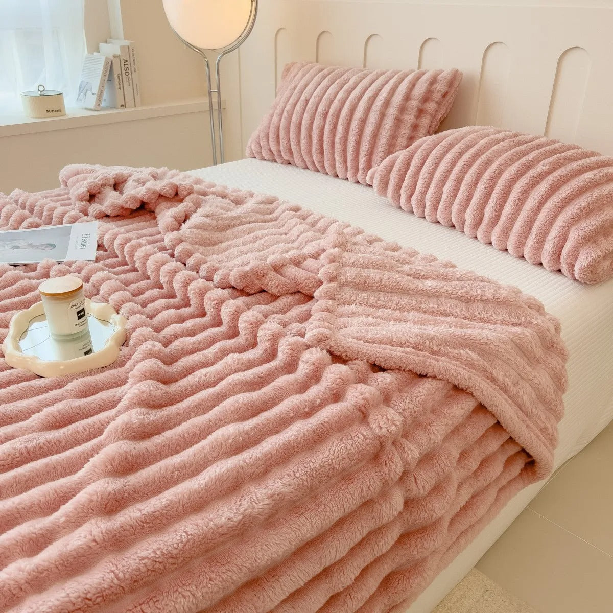 Cloud-Ribbed Throw Blanket showing its soft texture and generous coverage