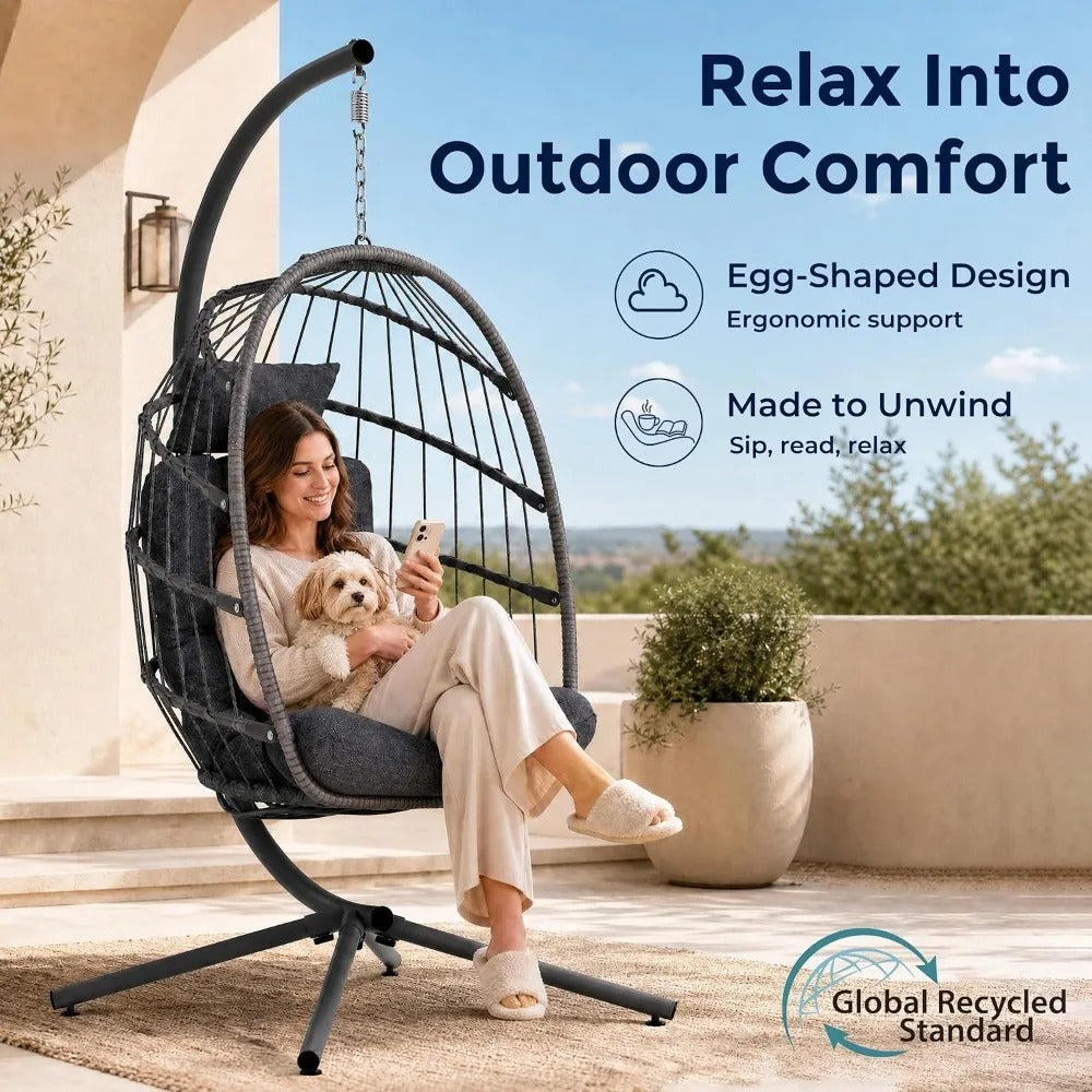 Modern Indoor/Outdoor Hanging Egg Chair with Stand